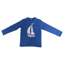 T-Shirt blau mit Applikation Segelschiff