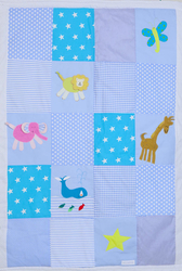 Patchworkdecke blau mit Applikation Zoo
